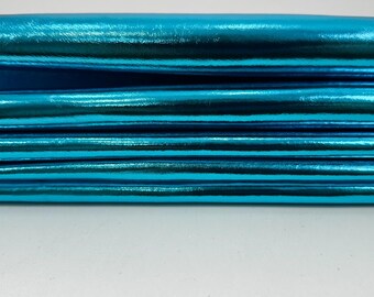 METALLIC TURQUOISE BLUE Crinkled Soft Italian Lambskin Sheep Lamb leather pack 2 hides total 8sqf 0.9mm #C5130