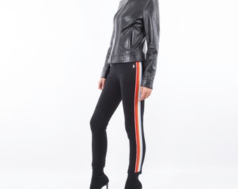 Italian handmade Women soft genuine lambskin leather fitted slim fit jacket color Black