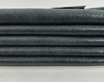 DARK GREY CRACKED Shimmer Shiny Print Thick Soft Italian Lambskin Sheep Lamb leather pack 2 hides skins total 12+sqf 1.1mm #C5563