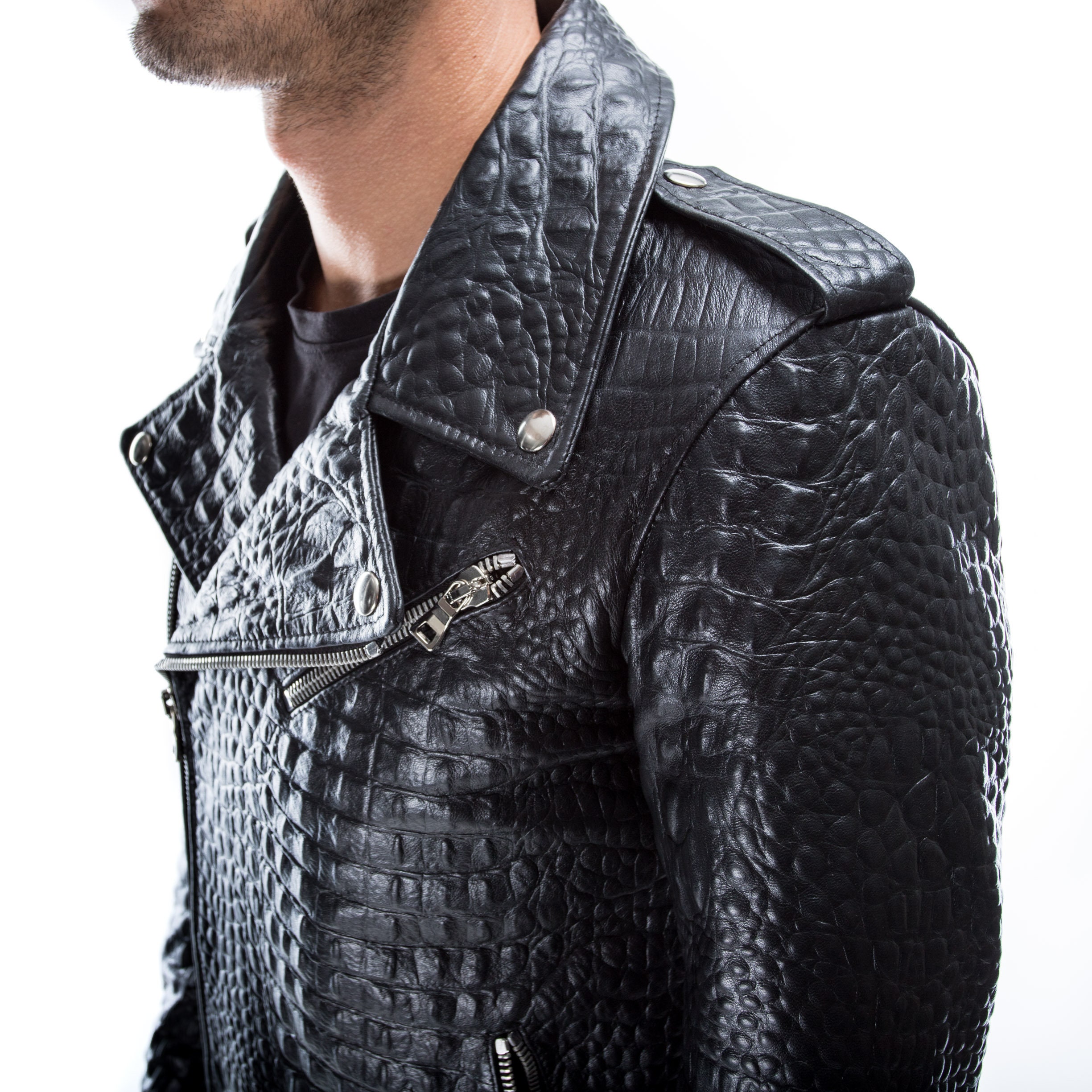 HOMME Crocodile Leather FASHION SHOW NY Biker Jacket