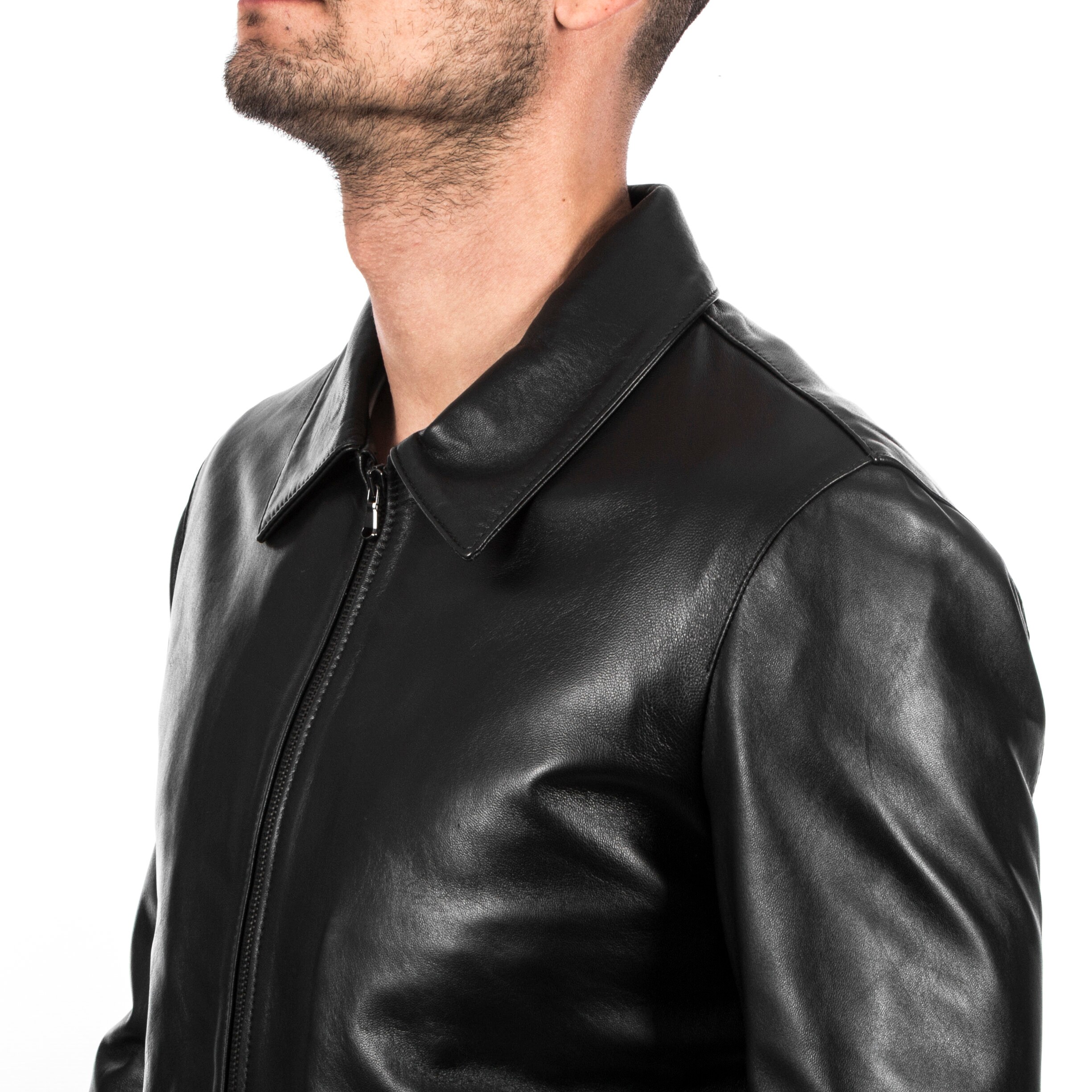 Amrika Men's Reversible Leather Jacket - One Side is Made from Real  Lambskin Leather and The Other Side is Fabric at  Men’s Clothing store