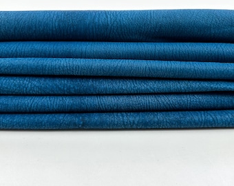 WASHED BLUE TEXTURED Vegetable Tan Vintage Look Soft Italian Goatskin Goat leather pack 3 hides skins total 14sqf 1.0mm #C5050