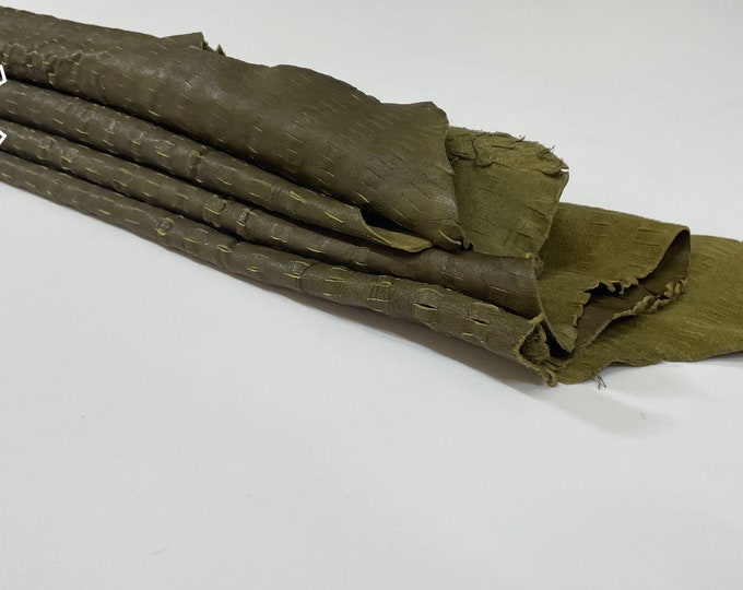 OLIVE GREEN PERFORATED Textured Vegetable Tan Soft Italian Lambskin Lamb Sheep Leather hides hide skin skins 5+sqf 1.2mm #B1059