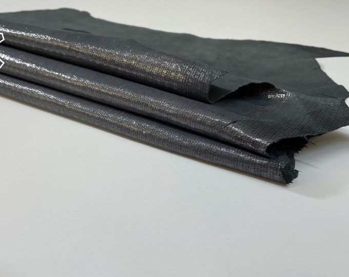 SHINY SILVER GRAY Lame Textured Thin soft Italian Lambskin Lamb Sheep Leather hide hides skin skins 4+sqf 0.5mm #B160