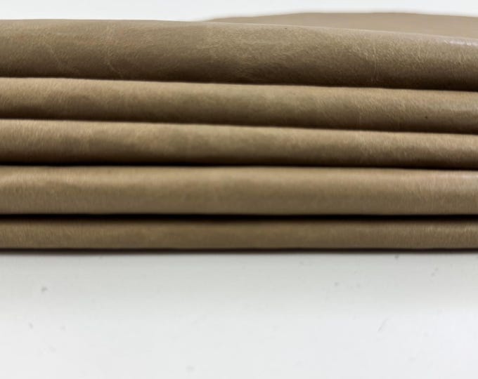 KHAKI BEIGE WRINKLED Vintage Look Thin Soft Italian Goatskin Goat leather pack 4 hides skins total 18sqf 0.2mm #C6129