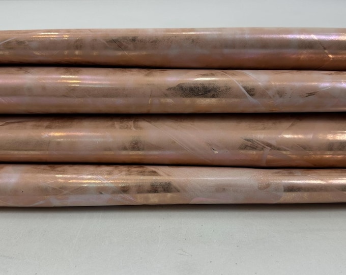 METALLIC ROSE GOLD Pink Distressed Strong Italian Calfskin Calf Cow leather pack 2 hides skins total 14sqf 0.7mm #C5759