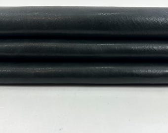 WASHED PETROL BLACK Vegetable Tan Soft Italian Lambskin Sheep Lamb leather hide hides skin skins 3+sqf 0.9mm #C5134