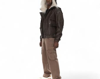 Italian Handmade Men Genuine BUBBLY BROWN Lamb hooded Leather Bomber Jacket S TO 3XL