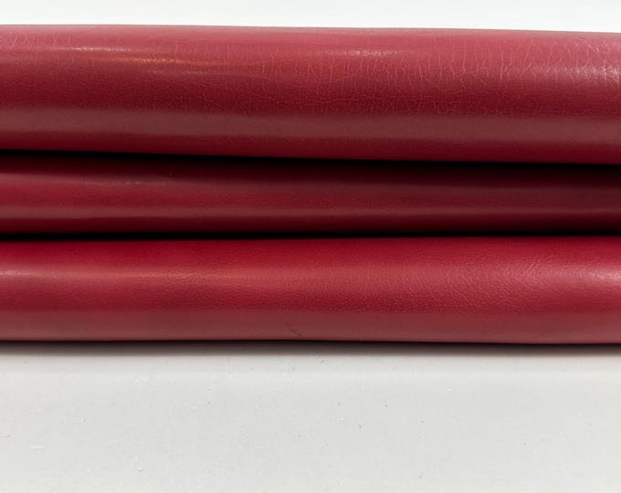 ROSE RED SMOOTH Semi Gloss Italian Calfskin Calf Cow Baby Buff leather hide hides skin skins 6+sqf 0.8mm #C5057