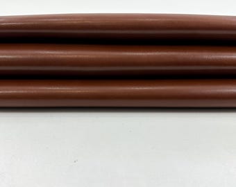 COGNAC BROWN SMOOTH Semi Gloss Italian Calfskin Calf Cow Baby Buff leather hide hides skin skins 6+sqf 0.8mm #C5066