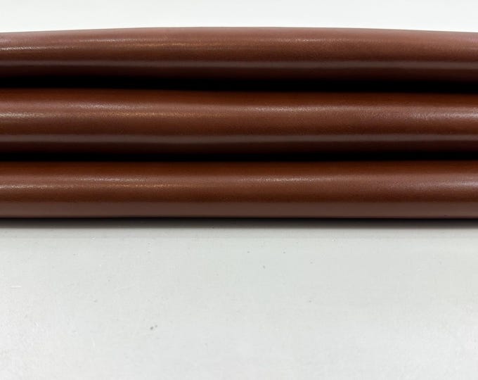 COGNAC BROWN SMOOTH Semi Gloss Italian Calfskin Calf Cow Baby Buff leather hide hides skin skins 6+sqf 0.8mm #C5066