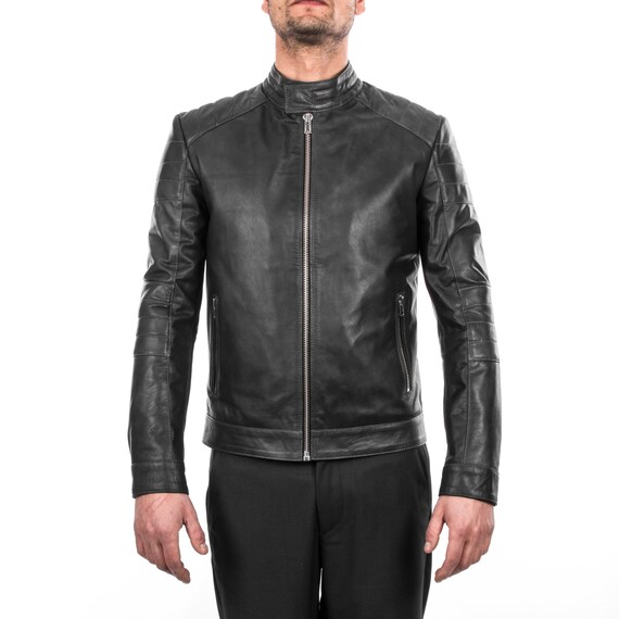 Italian Handmade Men Petrol Grey Distressed Lamb Lambskin Image 0
