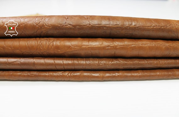 TAN DISTRESSED Alligator Crocodile 3D embossed on Italian Lambskin leather  skins hides total 40sqf