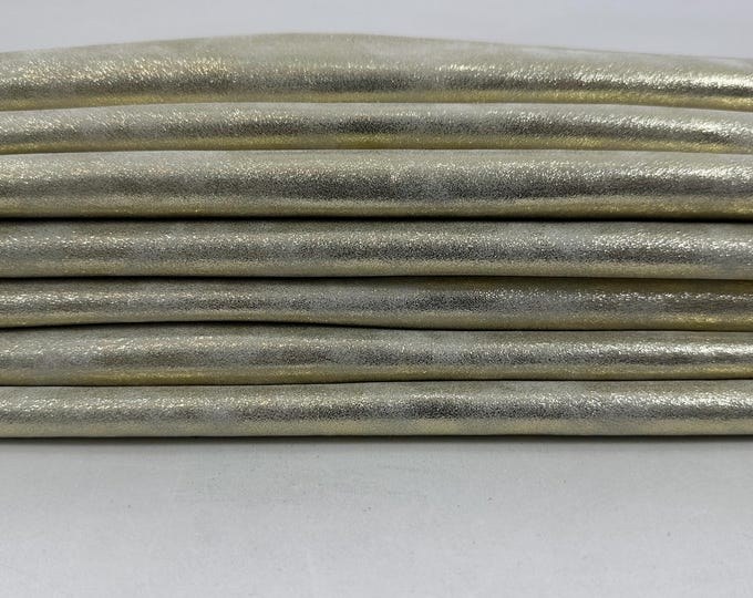 METALLIC LIGHT GOLD Shimmer Distressed Rough Thick Soft Italian Goatskin Goat leather pack 4 hides total 25+sqf 1.1mm #C5769