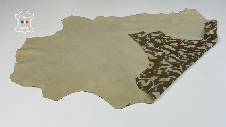 Free FedEx & Duties - BROWN CAMO PRINT On Beige Camouflage Army Thin Soft Italian Lamb Leather skin 6sqf 0.6mm #B2978 image 6