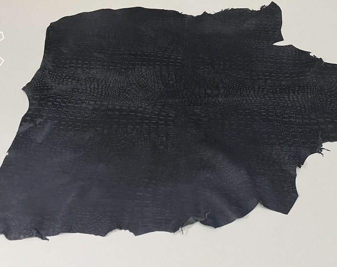 DARK GRAY CROCODILE Embossed on Vintage Look soft Italian Lambskin Lamb Sheep Leather hide hides skin skins 7sqf 0.6mm #A9851