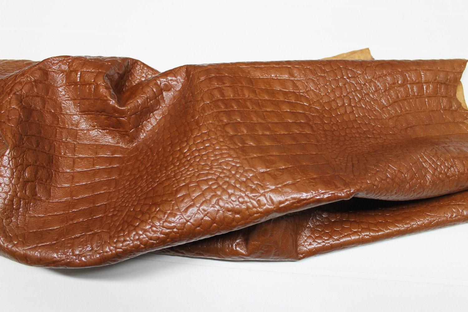 Italian Lambskin leather hide skin hides skins TAN CROCODILE ALLIGATOR embossed 9sqf A2055