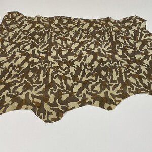 Free FedEx & Duties - BROWN CAMO PRINT On Beige Camouflage Army Thin Soft Italian Lamb Leather skin 6sqf 0.6mm #B2978 image 2
