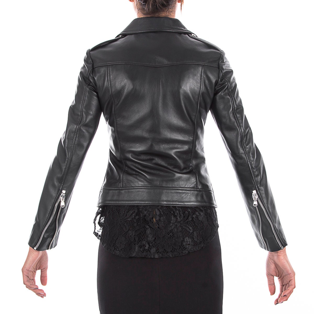 Women's genuine deals leather moto jacket