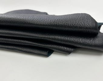BLACK PEBBLE GRAINY Embossed Print On Italian Lambskin Lamb Sheep Leather hide hides skin skins  10+sqf 0.8mm #C2525