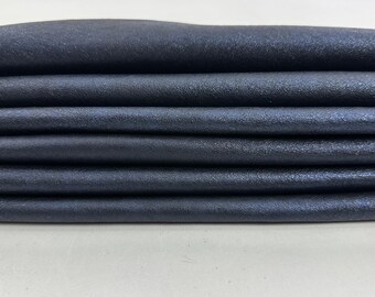 BLUE BLACK WASHED Distressed Coated Crinkled Thick Soft Italian Lambskin Sheep Lamb leather pack 4 hides skins total 25+sqf 1.2mm #C5568