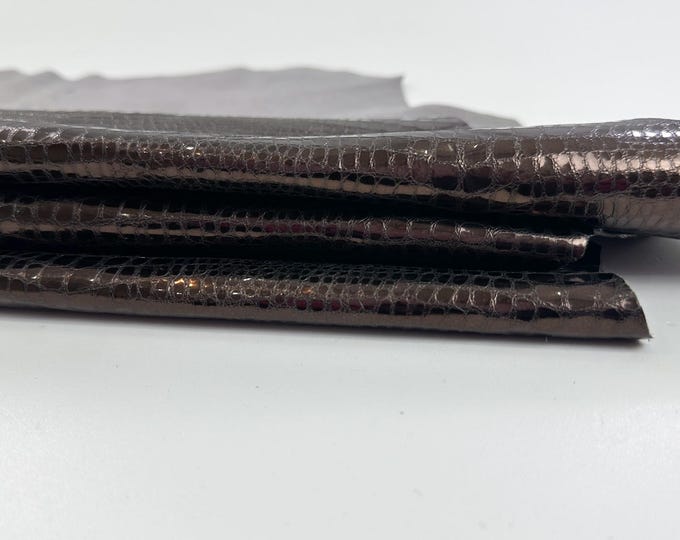 METALLIC BROWN CROCODILE Print On Soft Italian Lambskin Sheep Lamb leather hide hides skin skins 5+sqf 0.9mm #C4191