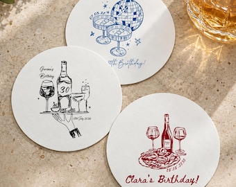 Sottobicchieri di carta personalizzati, sottobicchieri da cocktail a righe personalizzati, sottobicchieri per feste di compleanno, decorazioni per matrimoni e feste.