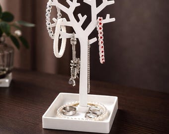 Minimalist Tree Jewelry Organizer STL File– 3D Printed Necklace, Bracelet & Ring Holder with Tray