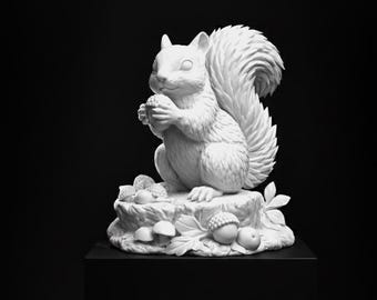 Squirrel Sculpture STL | Acorn, Forest Base 3D Model (Digital Download)