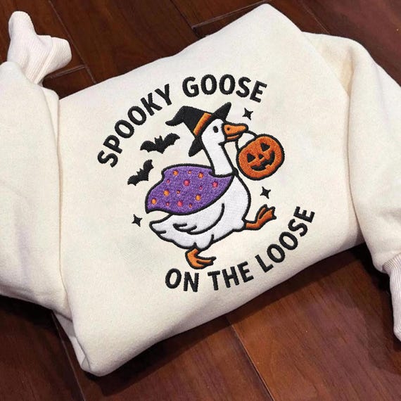 Spooky Goose On The Loose Embroidery Design, Halloween Goose Embroidery File, Funny Trick or Treat Goose Machine Embroidery PES DST EXP