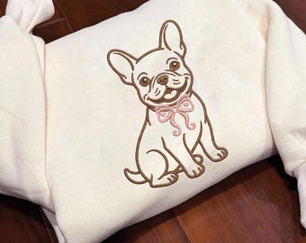 French Bulldog Puppy Embroidery Design, Cute Bow Frenchie File PES DST EXP jef vp3 Download