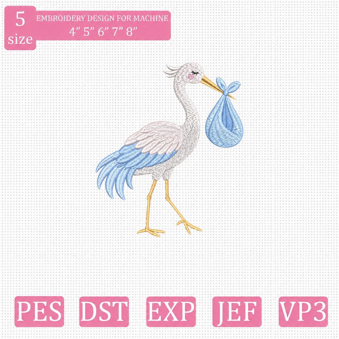 Stork Baby Embroidery Design, Newborn Baby Announcement Machine ...