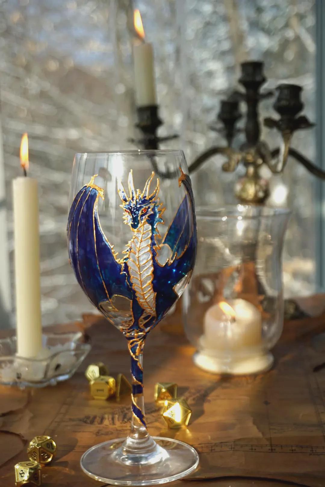 Hand Painted Blue Dragon Wine Glass, Personalized Father's Day Gift for ...