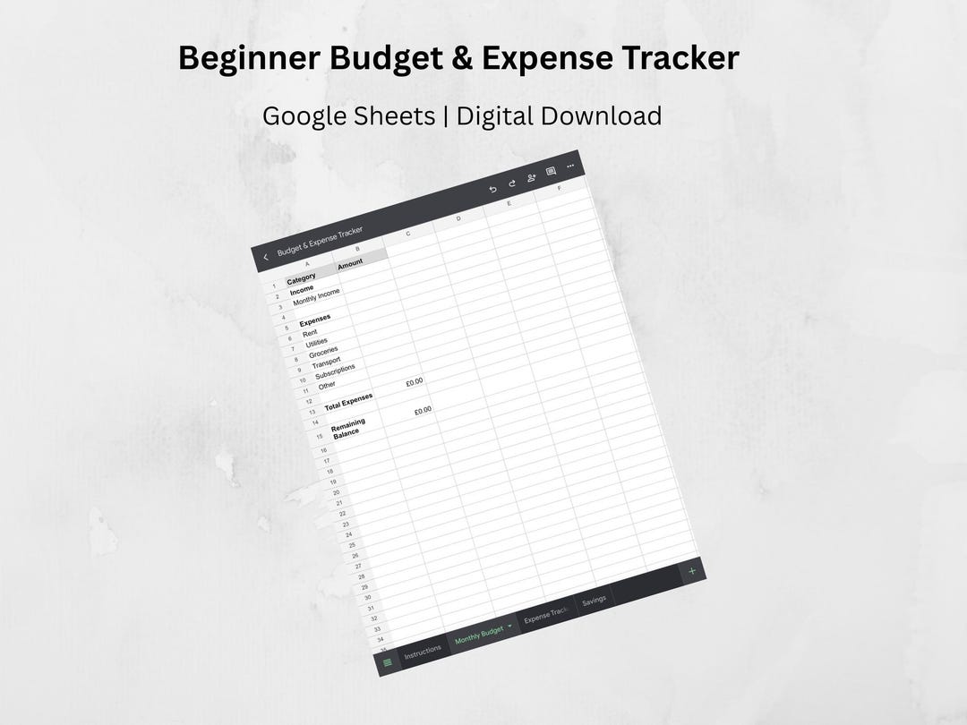 Beginner Budget & Expense Tracker | Google Sheets Monthly Budget ...