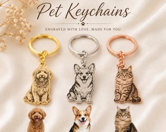 Portachiavi personalizzato con ritratto di animale domestico, in acciaio inossidabile, ricordo personalizzato per cani e gatti