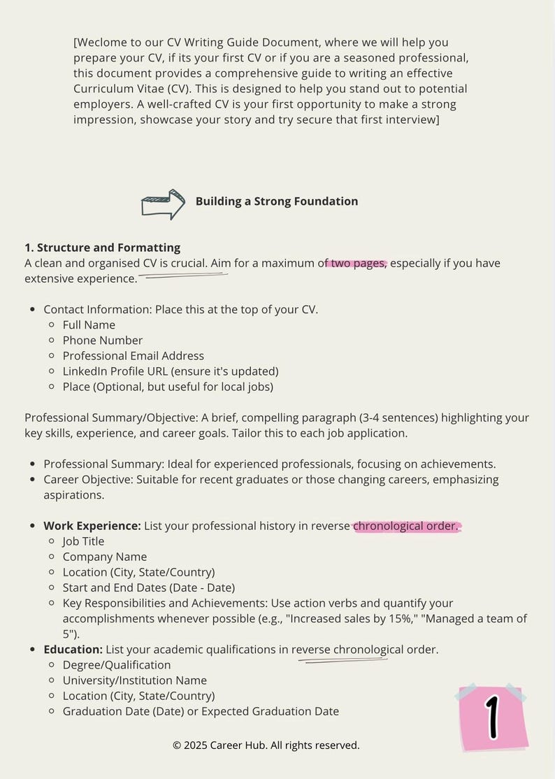 CV Writing Guide - Etsy