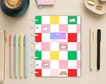Rainbow Checkered Discbound Notebook - Half Letter Size Customized Animal Print Cover Journal