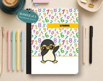 Custom Composition Notebook Covers Set of 3 Personalized Name Sticker Paper Back to School Gift Animal Subject Labels for Kids