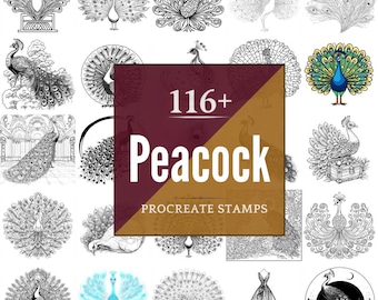 Peacock Procreate Brushes & PNG Bundle | 116+ Designs (Digital Download)
