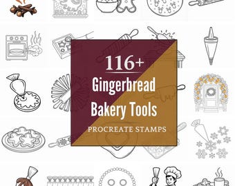 Procreate Gingerbread Bakery Tools Stamps | 116+ Brushes, PNG (Instant Digital Download)