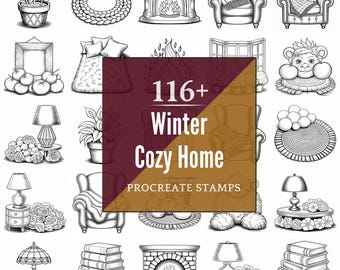 Procreate Winter Cozy Home Stamps | 116+ Brushes, PNG (Instant Digital Download)