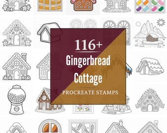 Procreate Gingerbread Cottage Stamps | 116+ Brushes, PNG (Instant Digital Download)