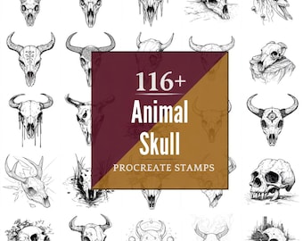 Animal Skull Procreate Brushes & PNG Bundle | 116+ Designs | Instant Digital Download