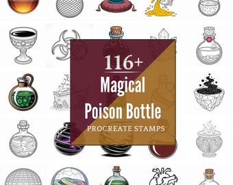 Procreate Magical Poison Bottle Stamps | 116+ Brushes, PNG (Instant Digital Download)