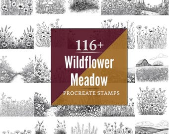 Wildflower Meadow Procreate Brushes & PNG Bundle | 116+ Designs (Digital Download)
