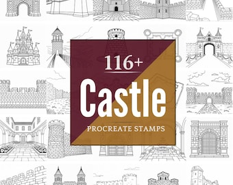 Sellos de castillo para Procreate / Más de 116 pinceles, PNG (Descarga digital instantánea)