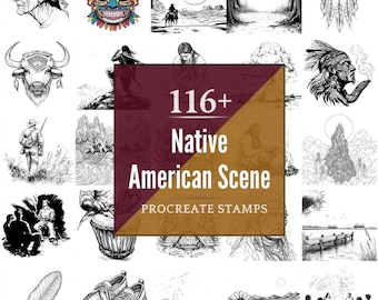 Native American Scene Procreate Brushes & PNG Bundle | 116+ Designs (Digital Download)