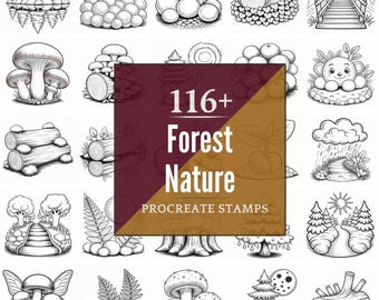 Procreate Forest Nature Stamps | 116+ Brushes, PNG (Instant Digital Download)