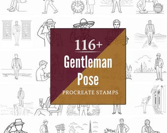 Procreate Gentleman Pose Stamps | 116+ Brushes, PNG (Instant Digital Download)