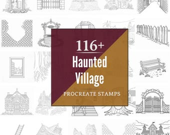 Procreate Haunted Village Stamps | 116+ Brushes, PNG (Instant Digital Download)